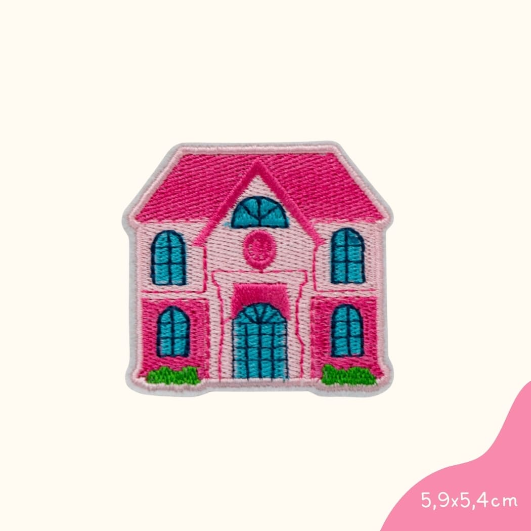 Funkey Monkey Buegelbild – Barbie Haus pink, ideal zur kreativen und verspielten Gestaltung von Kinderkleidung.