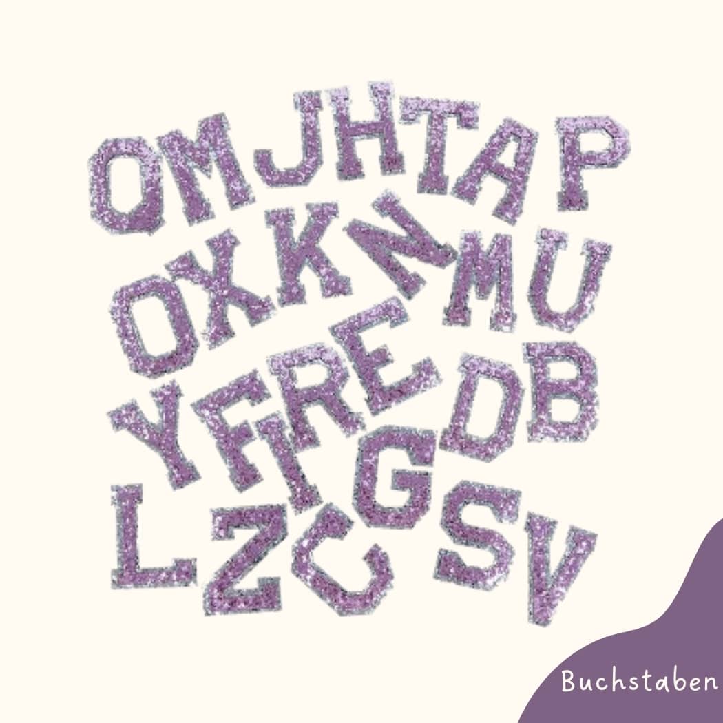 Bügelbild für Kinder von Funkey Monkey – glitzernde pinke Buchstaben zur individuellen Gestaltung von Kleidung