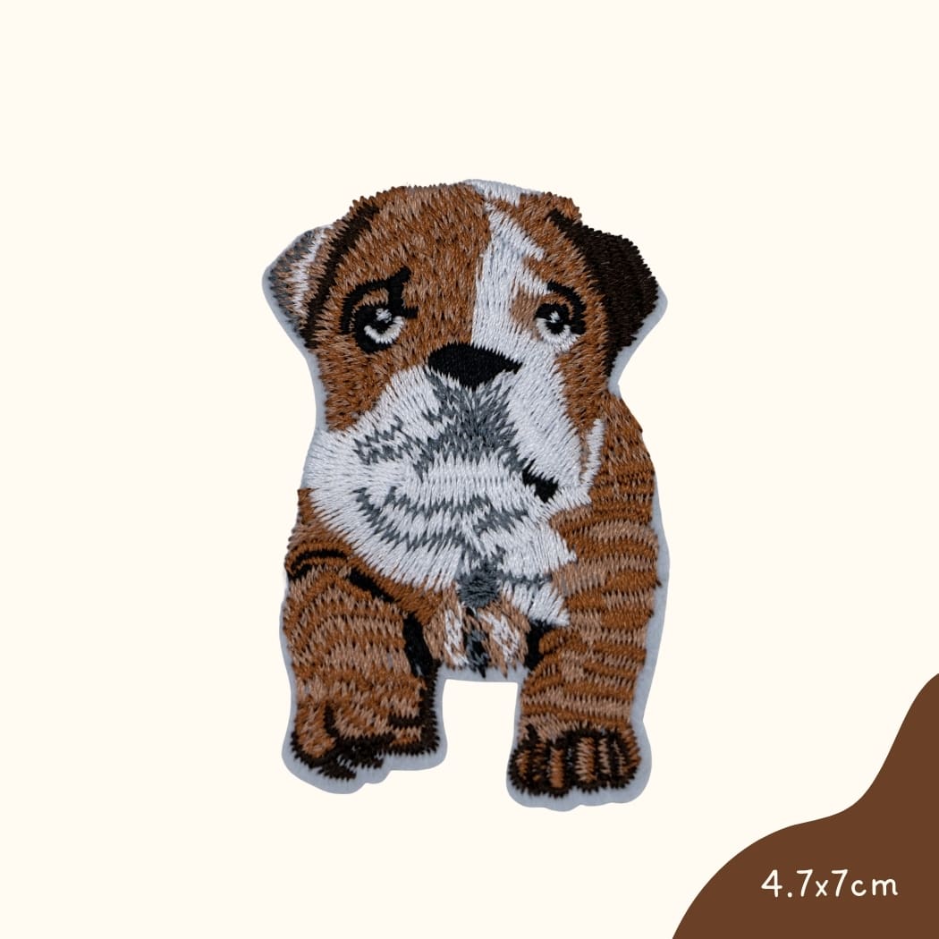 Funkey Monkey Bügelbild – Süße Bulldogge Hund, ideal zur kreativen und originellen Gestaltung von Kinderkleidung.