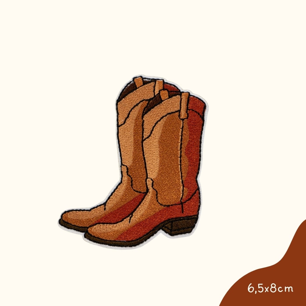 Funkey Monkey Bügelbild – Cowboy Boots, ideal zur kreativen und abenteuerlichen Gestaltung von Kinderkleidung.