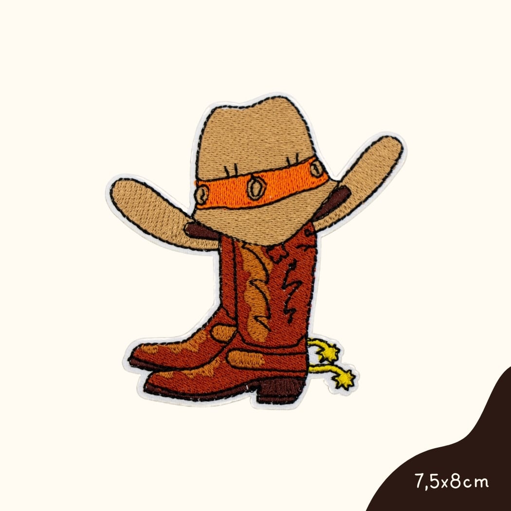 Funkey Monkey Bügelbild – Cowboy Hut mit Boots, perfekt für die kreative Gestaltung von Kinderkleidung im Wild-West-Look.