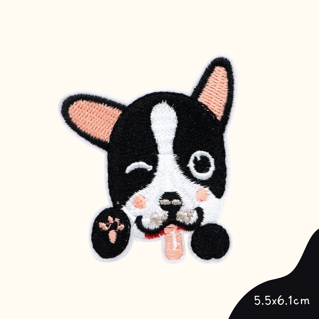 Funkey Monkey Bügelbild – Hund mit Zunge, ideal zur kreativen und individuellen Gestaltung von Kinderkleidung.