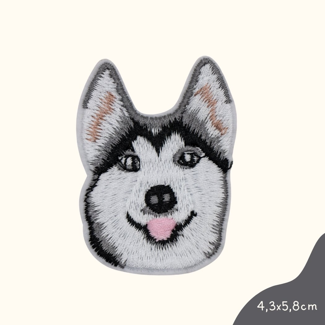 Bügelbild für Kinder von Funkey Monkey – detailreicher Husky mit ausdrucksstarken Augen, perfekt zur individuellen Gestaltung von Kleidung