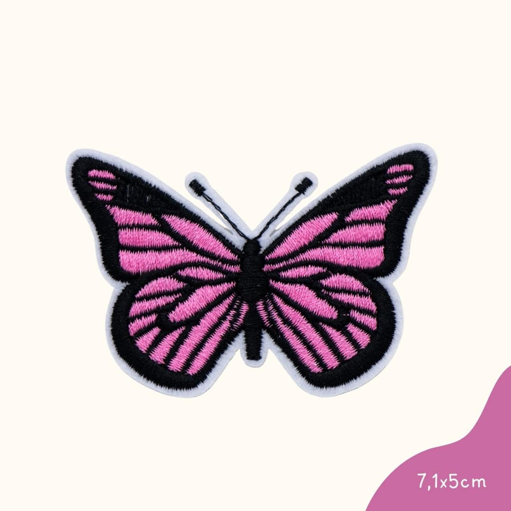 Bügelbild für Kinder von Funkey Monkey – eleganter Schmetterling in Pink und Schwarz, ideal zur individuellen Gestaltung von Kleidung.