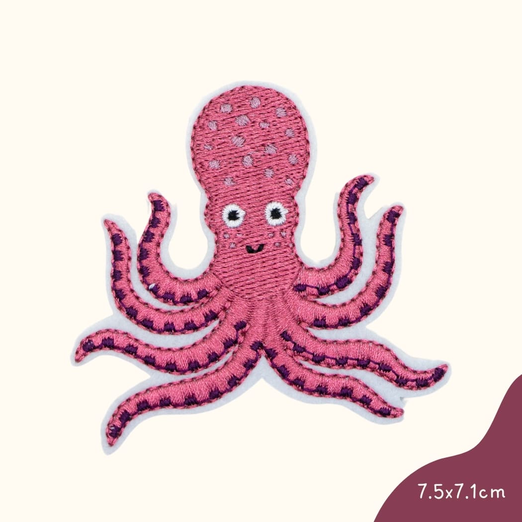Funkey Monkey Bügelbild – Pinker Oktopus mit Tentakeln, ideal zur kreativen Gestaltung von Kinderkleidung.