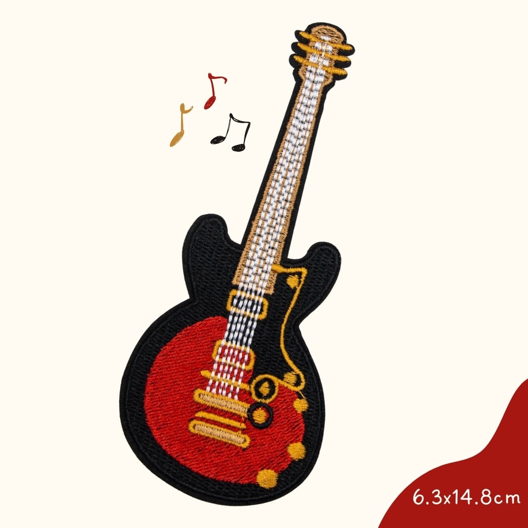 Funkey Monkey Bügelbild – Rock n Roll Gitarre, ideal zur kreativen und individuellen Gestaltung von Kinderkleidung.