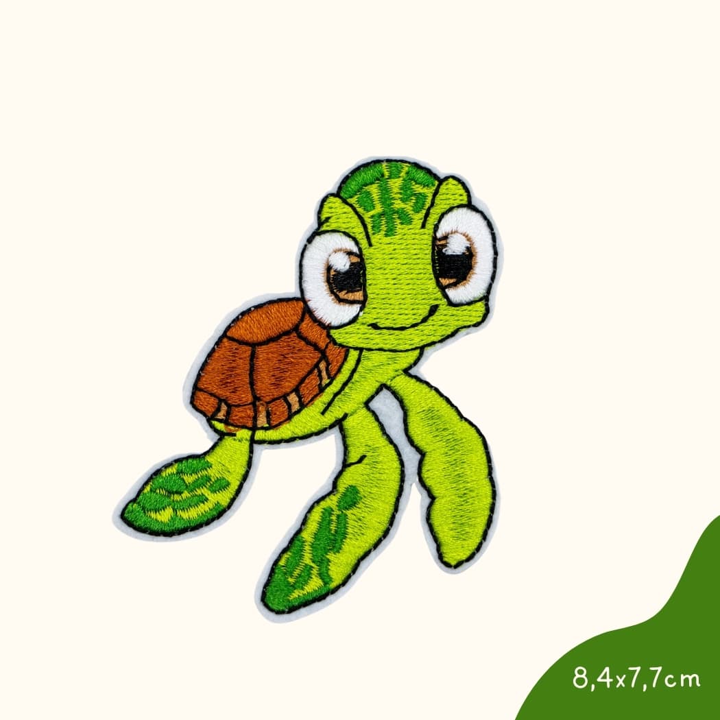 Funkey Monkey Bügelbild – süße Schildkröte, ideal zur kreativen und individuellen Gestaltung von Kinderkleidung.