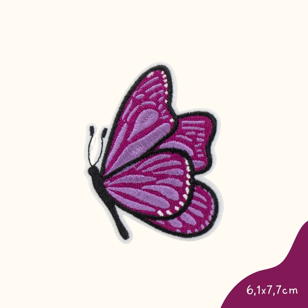 Funkey Monkey Bügelbild – Schmetterling Violett Schwarz, ideal zur kreativen und individuellen Gestaltung von Kinderkleidung.