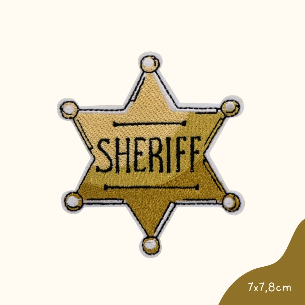 Bügelbild für Kinder von Funkey Monkey – goldener Sheriff-Stern im Western-Stil, perfekt zur individuellen Gestaltung von Kleidung