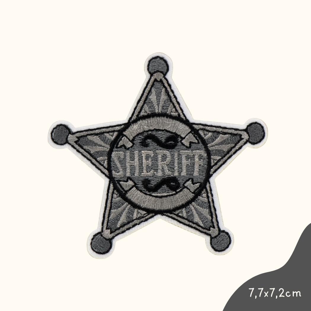 Bügelbild für Kinder von Funkey Monkey – silberner Sheriff-Stern im Western-Stil, perfekt zur individuellen Gestaltung von Kleidung