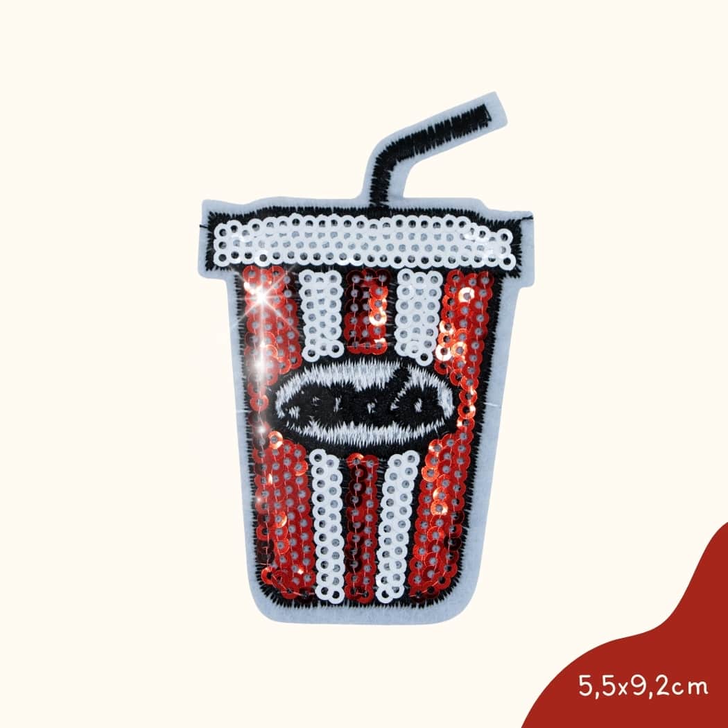 Funkey Monkey Bügelbild – Soda Drink Pailletten, ideal zur kreativen und funkelnden Gestaltung von Kinderkleidung.