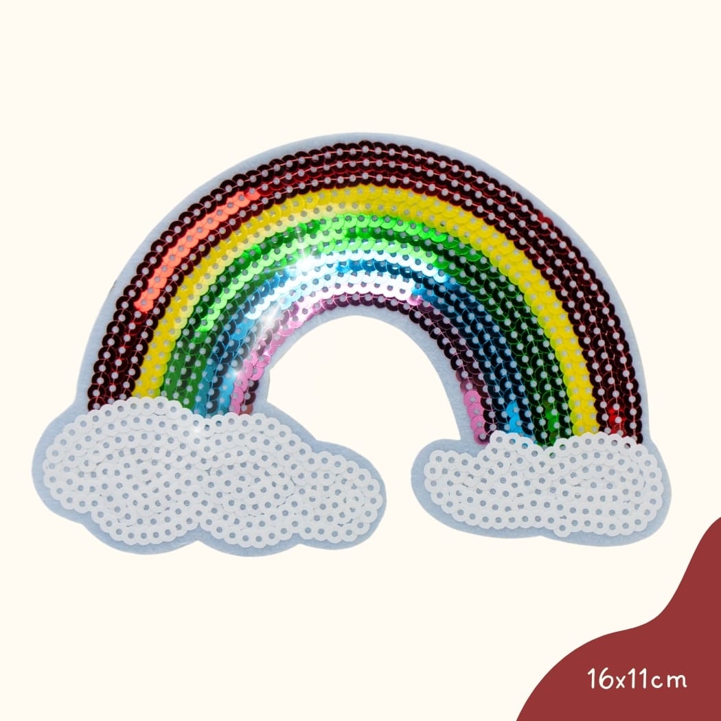 Funkey Monkey Bügelbild – XL Regenbogen Pailletten, ideal zur kreativen und farbenfrohen Gestaltung von Kinderkleidung.