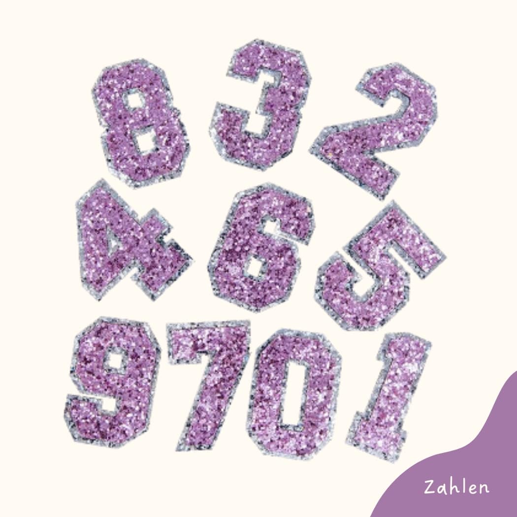 Bügelbild für Kinder von Funkey Monkey – glitzernde pinke Zahlen zur individuellen Gestaltung von Kleidung