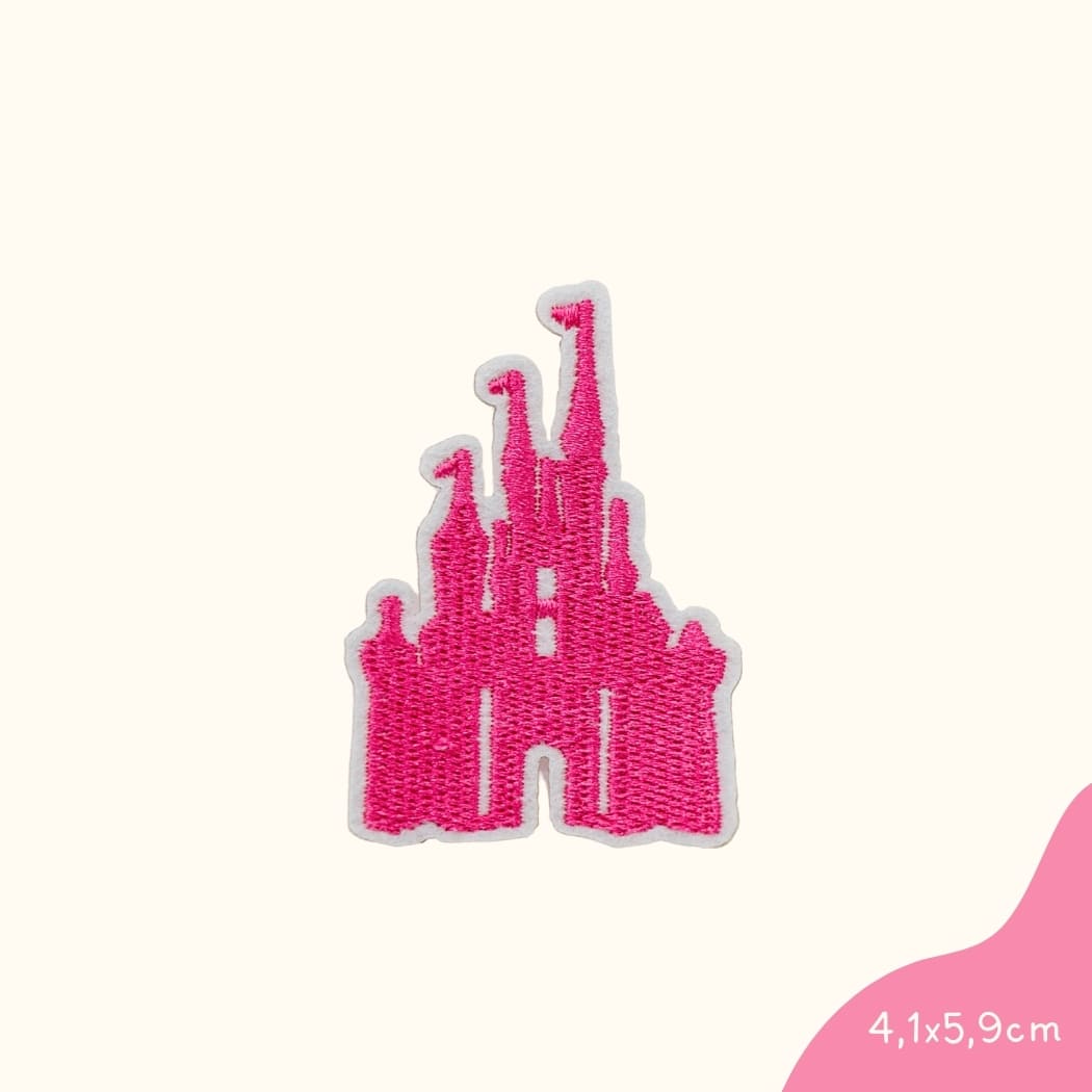 Funkey Monkey Bügelbild – Barbie Schloss pink, ideal für kreative und märchenhafte Gestaltung von Kleidung.