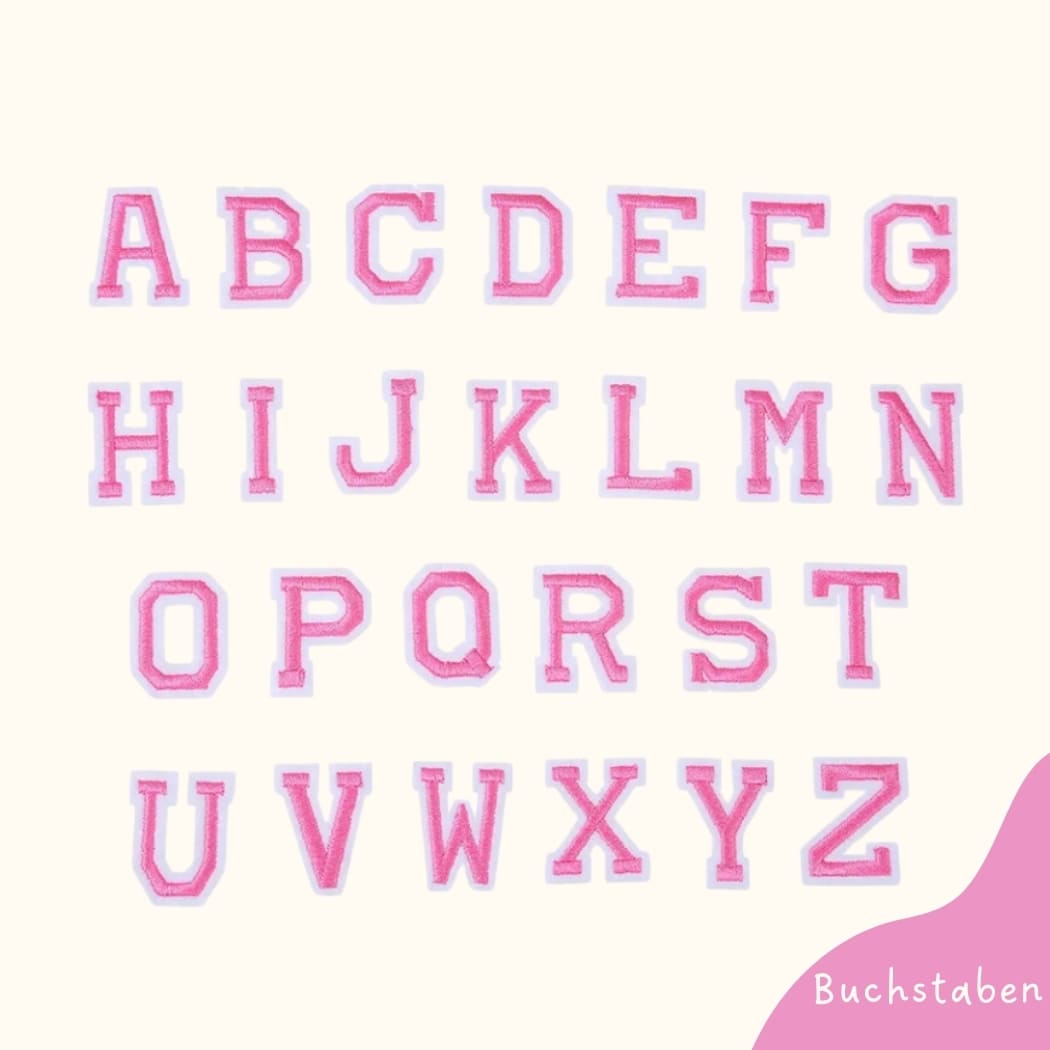 Bügelbild für Kinder von Funkey Monkey – einzelne Buchstaben in Rosa-Tönen zur individuellen Gestaltung von Kleidung