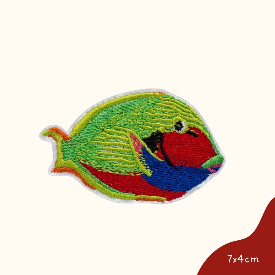 Funkey Monkey Bügelbild – Bunter runder Fisch, ideal zur kreativen und fröhlichen Gestaltung von Kinderkleidung mit einem lebhaften Fischmotiv.