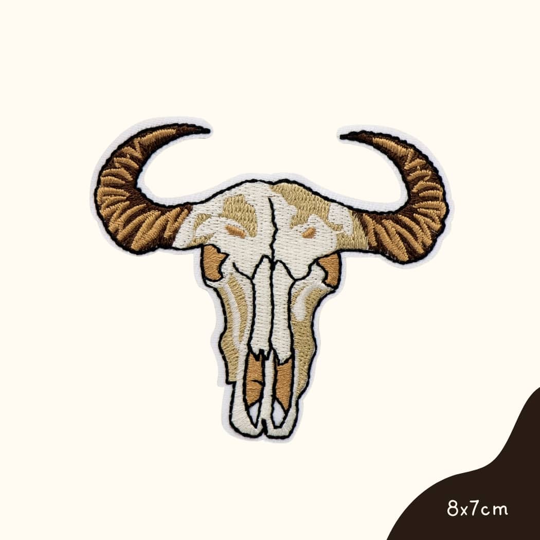 Funkey Monkey Bügelbild – Cowboy Bulle mit Horn, ideal zur kreativen Gestaltung von Kinderkleidung im Wild-West-Stil.