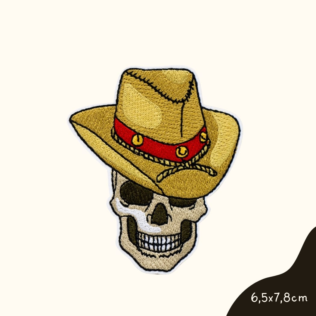 Funkey Monkey Bügelbild – Cowboy Skelett mit Hut, perfekt für eine freche und coole Gestaltung von Kinderkleidung.