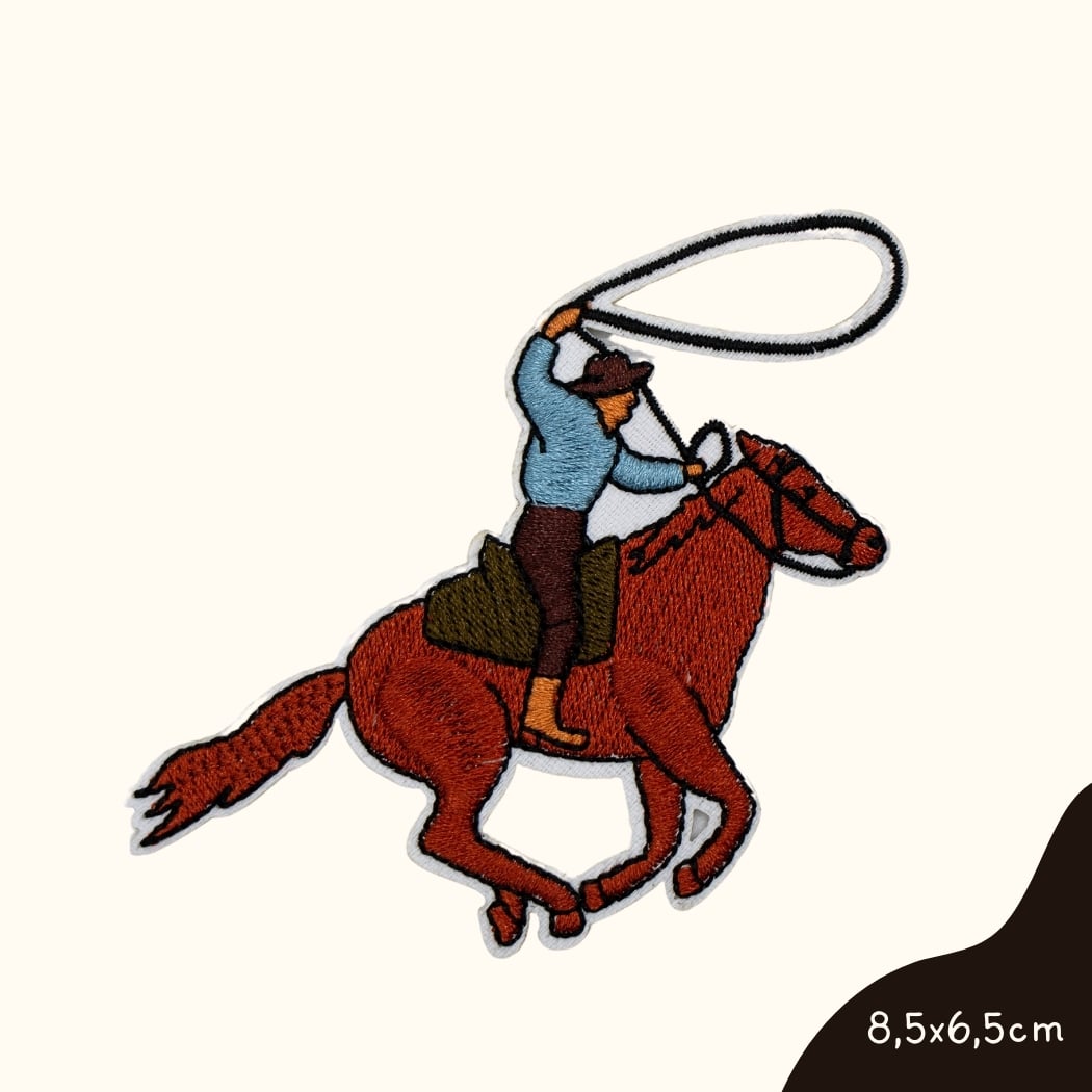 Funkey Monkey Bügelbild – Cowboy in Action auf Pferd, ideal für eine abenteuerliche und kreative Gestaltung von Kinderkleidung.
