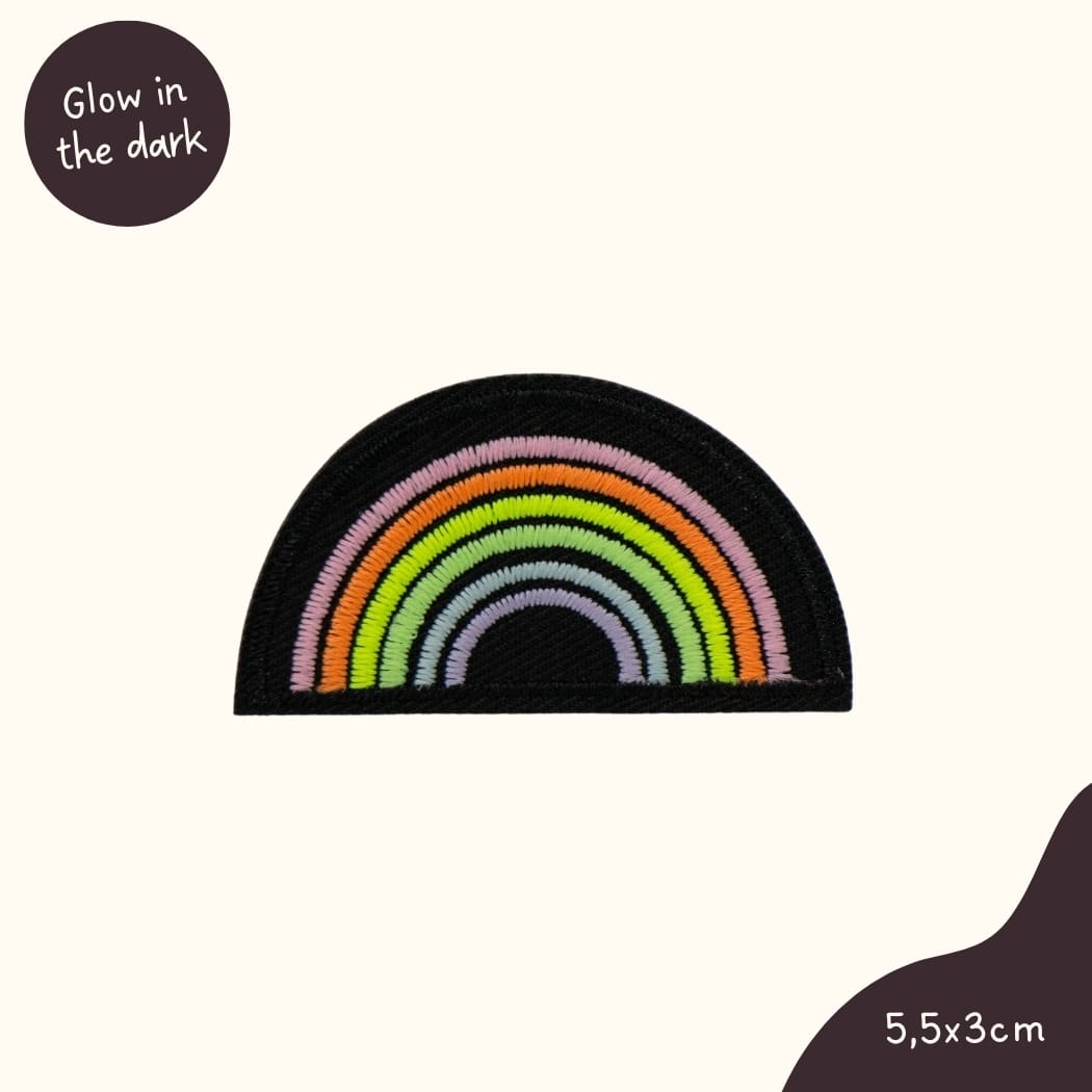 Funkey Monkey Bügelbild – Regenbogen Glow in the Dark, ideal zur kreativen Gestaltung von Kinderkleidung mit Leuchteffekt.