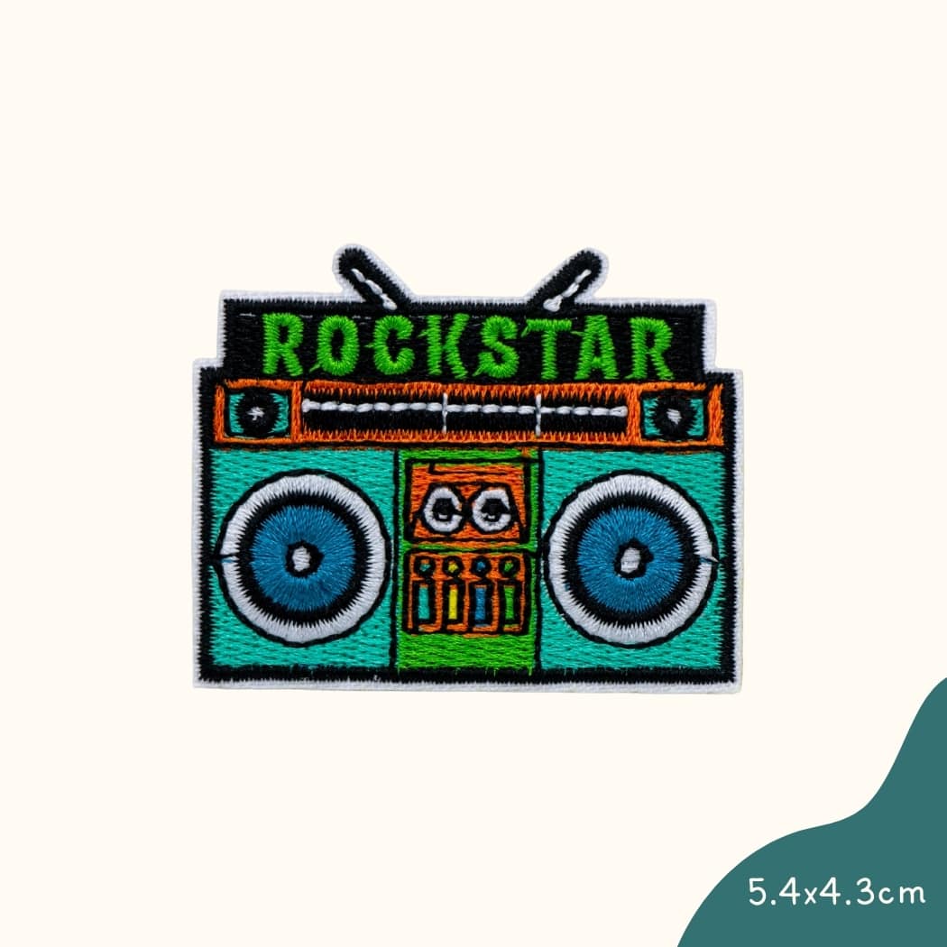 Funkey Monkey Bügelbild – Rockstar Lautsprecher, perfekt zur kreativen und individuellen Gestaltung von Kinderkleidung.