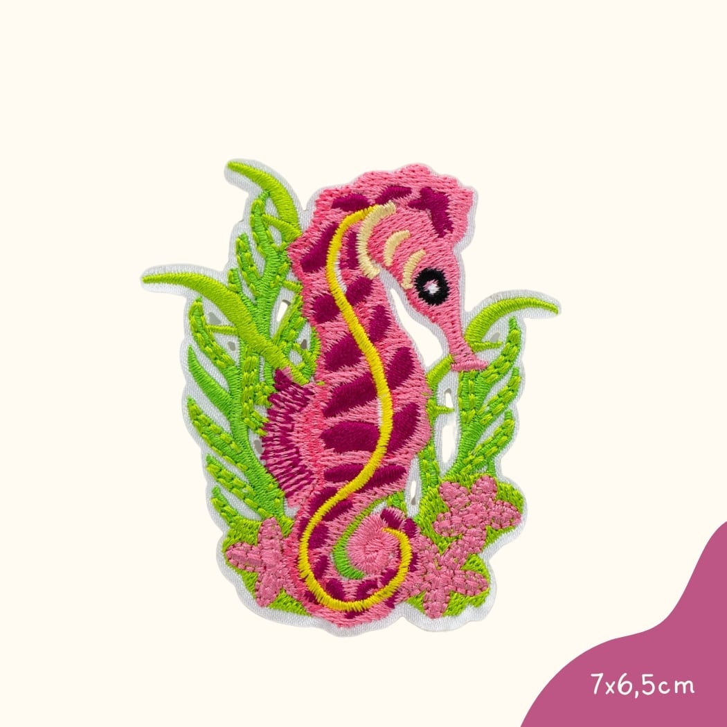 Funkey Monkey Bügelbild – Seepferdchen Rosa, ideal zur kreativen und individuellen Gestaltung von Kinderkleidung.