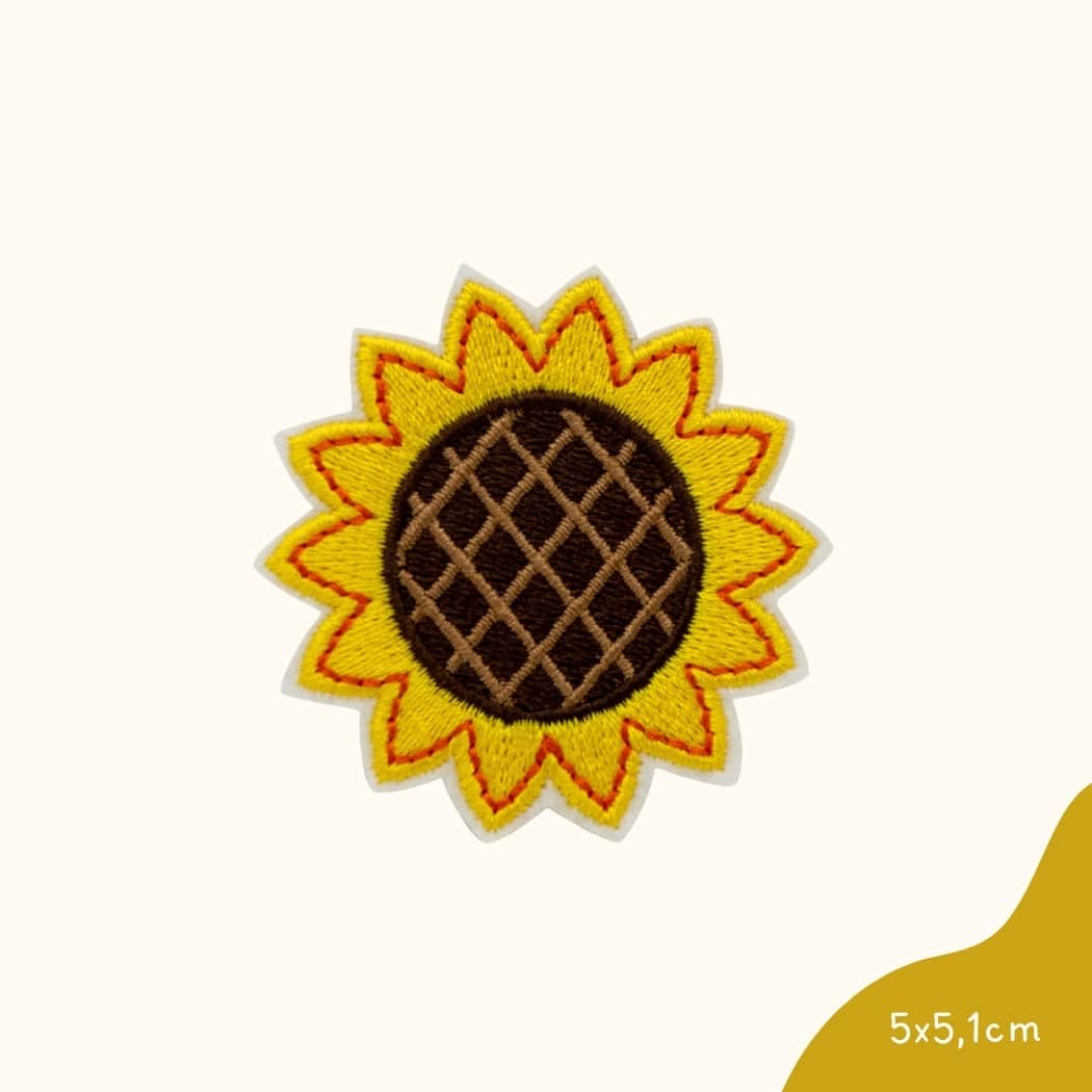 Bügelbild für Kinder von Funkey Monkey – strahlende gelbe Sonnenblume mit grünen Blättern, perfekt zur individuellen Gestaltung von Kleidung

