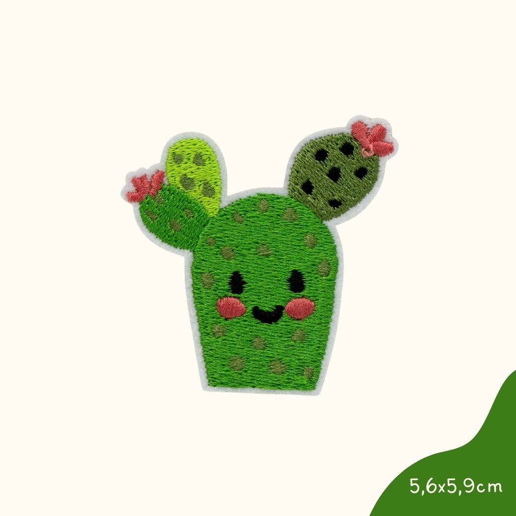 Bügelbild für Kinder von Funkey Monkey – niedlicher grüner Kaktus mit lächelndem Gesicht in einem Blumentopf, perfekt zur individuellen Gestaltung von Kleidung