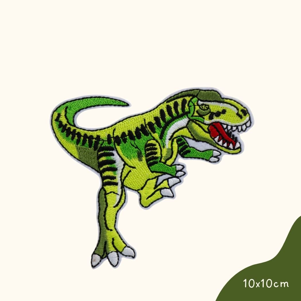 Funkey Monkey Bügelbild – T-Rex Dinosaurier grün, ideal zur kreativen Gestaltung von Kinderkleidung mit einem lebendigen T-Rex-Design.